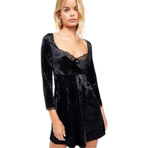 Free People Kat Black Velvet Mini Dress